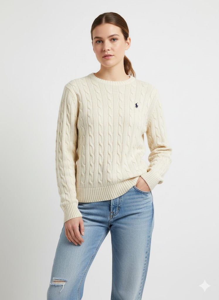 Cable-Knit Cotton Crewneck Jumper Apricot 7014481 Cable-Knit Cotton Crewneck Jumper Apricot 7014481