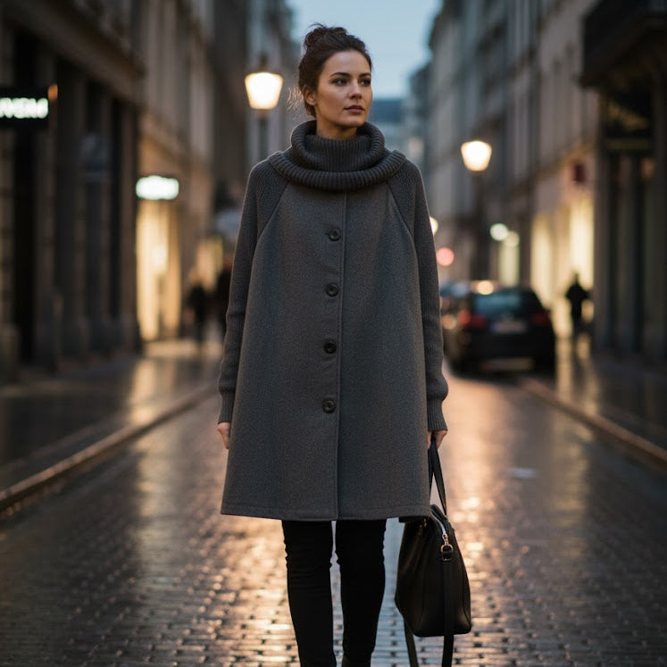 Women's Hooded Cape Coat Redefining Cold Weather 425286 - TUZZUT Qatar Online Shopping