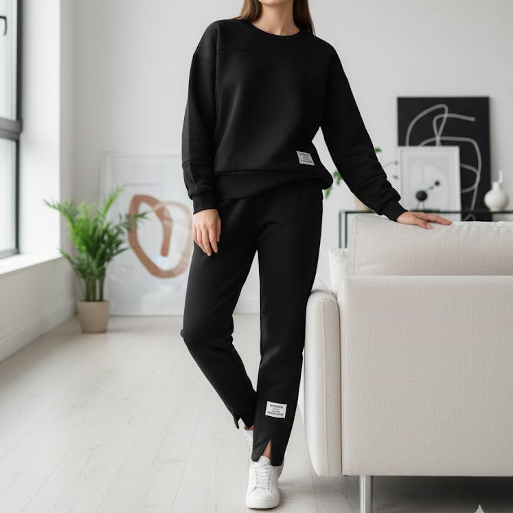 Stylish Women'sBlack Crewneck Winter Tracksuit  2pc 651489 - TUZZUT Qatar Online Shopping