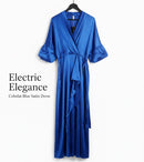 Women's Cobolat Blue Satin Long Dress 118196 - TUZZUT Qatar Online Shopping