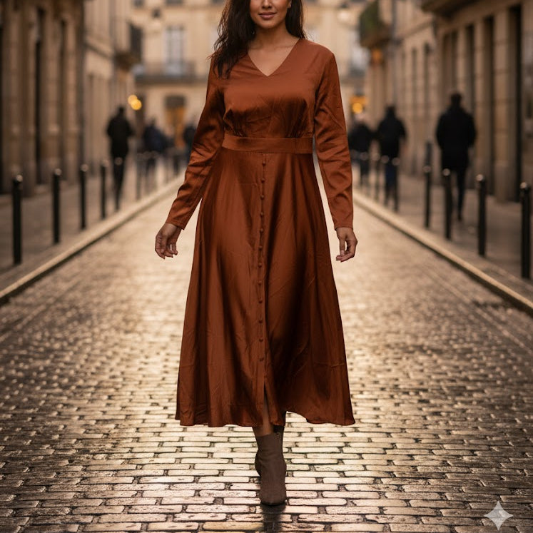 Women's Sophisticated Button-Front Maxi Party Wear S4823690 - TUZZUT Qatar Online Shopping