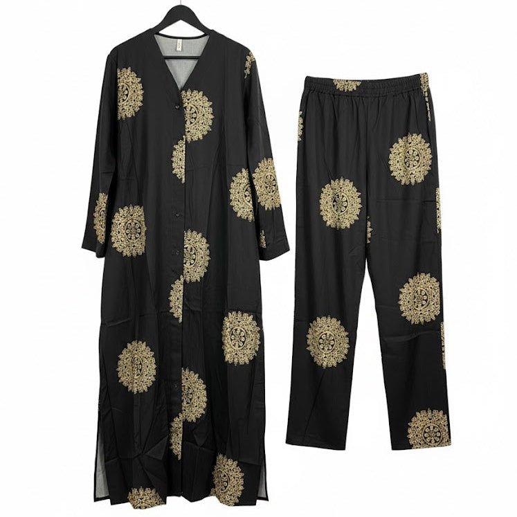 Women's Luxurious Black Co-ord Set with Gold Medallion Print 4800216 Women's Luxurious Black Co-ord Set with Gold Medallion Print 4800216