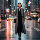 Women's Winter Fluid Olive Green Longline Duster Coat S5031353 - TUZZUT Qatar Online Shopping