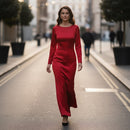 Women’s Classic 2pc Modest Red Dress for Every Occasion Gown S4926634 - TUZZUT Qatar Online Shopping