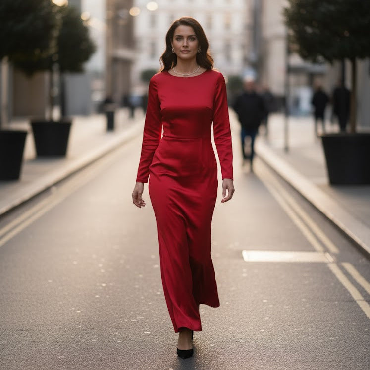 Women’s Classic 2pc Modest Red Dress for Every Occasion Gown S4926634 - TUZZUT Qatar Online Shopping