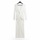 Women's Elegant Ivory Maxi Dress with Ruched Twist Party Wear S5076786 - TUZZUT Qatar Online Shopping