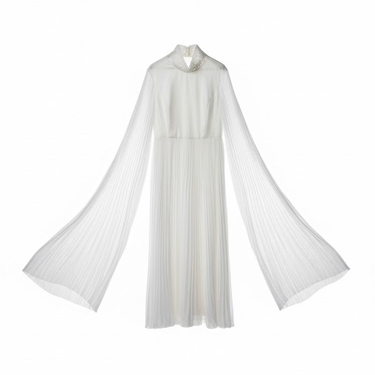 Women's Dramatic White Maxi Dress with Bell Sleeves S5093131 - TUZZUT Qatar Online Shopping