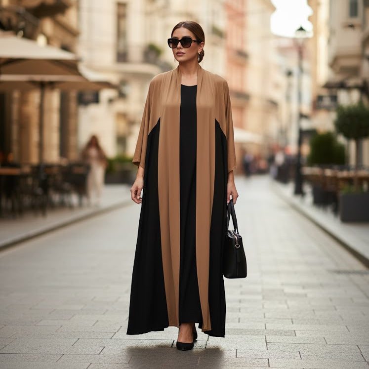 Women Open Two-Tone Color Block Abaya S5093131 Women Open Two-Tone Color Block Abaya S5093131