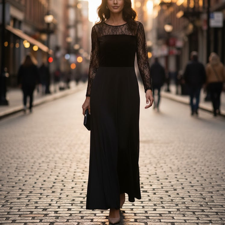 Women's Elegant Long Sleeve Modest Black Occasion Dress S5078551 Women's Elegant Long Sleeve Modest Black Occasion Dress S5078551