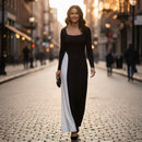 Women's Modern Black Gown with Contrast White Panel S4969399 - TUZZUT Qatar Online Shopping