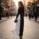 Women's Modern Black Gown with Contrast White Panel S4969399 - TUZZUT Qatar Online Shopping