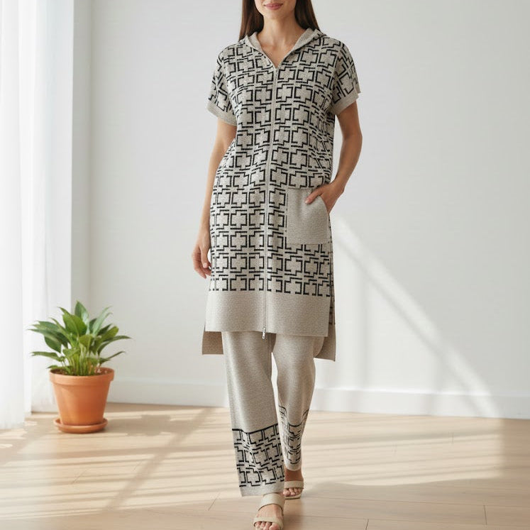 Women's 2pc Bold Black Geometric Pattern Set B099784 Women's 2pc Bold Black Geometric Pattern Set B099784