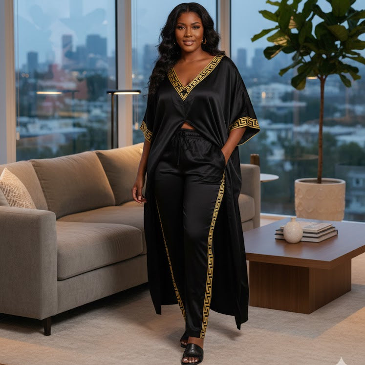 Women's Black & Gold Greek Key Loungewear Set 245141