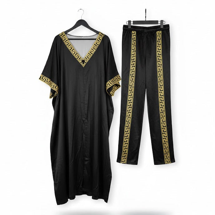 Women's Black & Gold Greek Key Loungewear Set 245141
