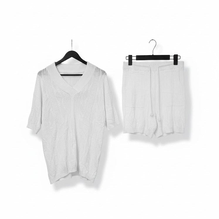 Women's Short-Sleeve V-Neck Top & Drawstring Shorts 787900