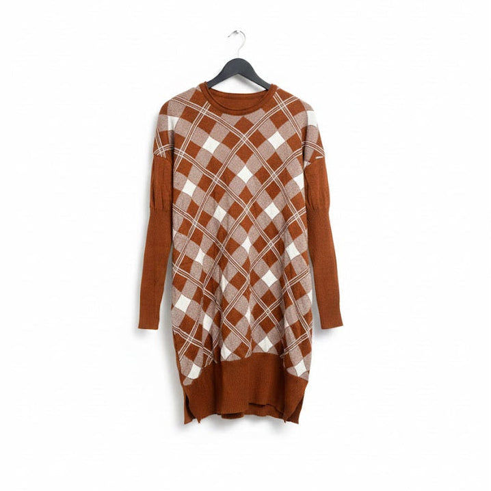 Women's Winter Cozy Argyle Knit Tunic Dress 454989 Women's Winter Cozy Argyle Knit Tunic Dress 454989