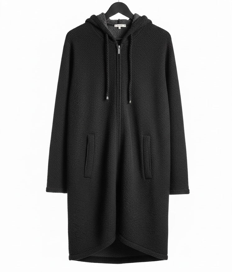 Women's Textured Black Zip-Up Knit Duster Coat 2870031