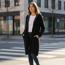 Women's Textured Black Zip-Up Knit Duster Coat 2870031