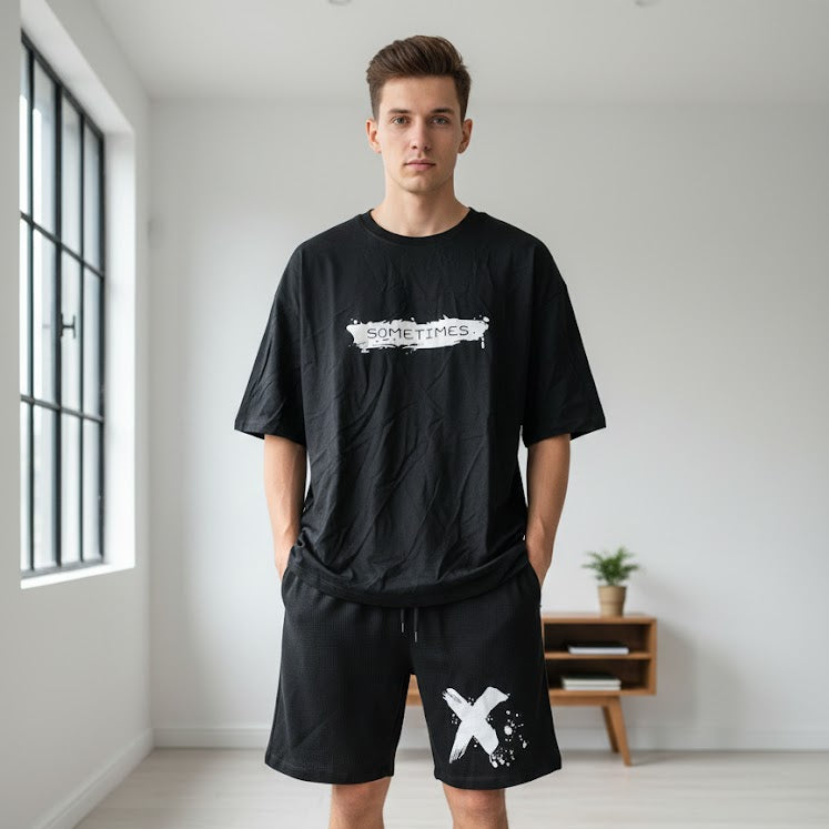 Men's 2pc Monochrome Vibe Graphic T-Shirt & Shorts Set 5256