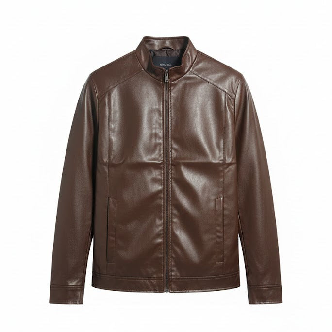 Men's Deep Brown Faux Leather Moto Jacket J45781