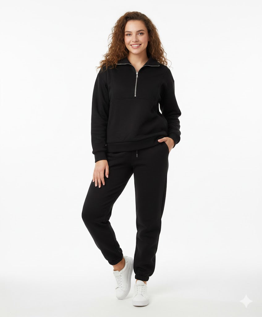 Black Melton Jogger Set JS321 Black Melton Jogger Set JS321