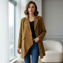 Women's Mustard Asymmetrical Button Oversized Blazer Coat 337497