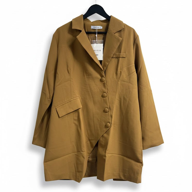 Women's Mustard Asymmetrical Button Oversized Blazer Coat 337497