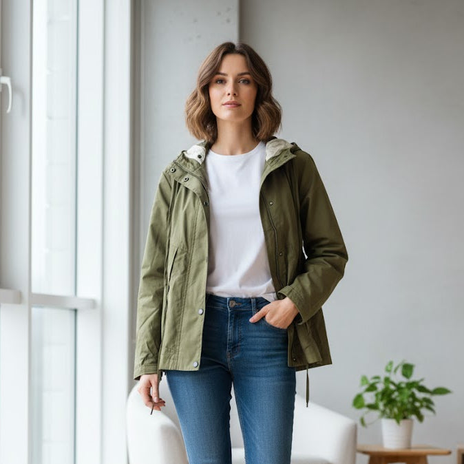 Women's Contrast or Layered-Look White Hood/Collar Coat 327060 Women's Contrast or Layered-Look White Hood/Collar Coat 327060
