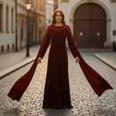 Women’s Velvet Gown Maxi Dress with Integrated Shawl Sleeves Party Wear S5146241
