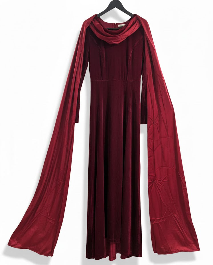 Women’s Velvet Gown Maxi Dress with Integrated Shawl Sleeves Party Wear S5146241