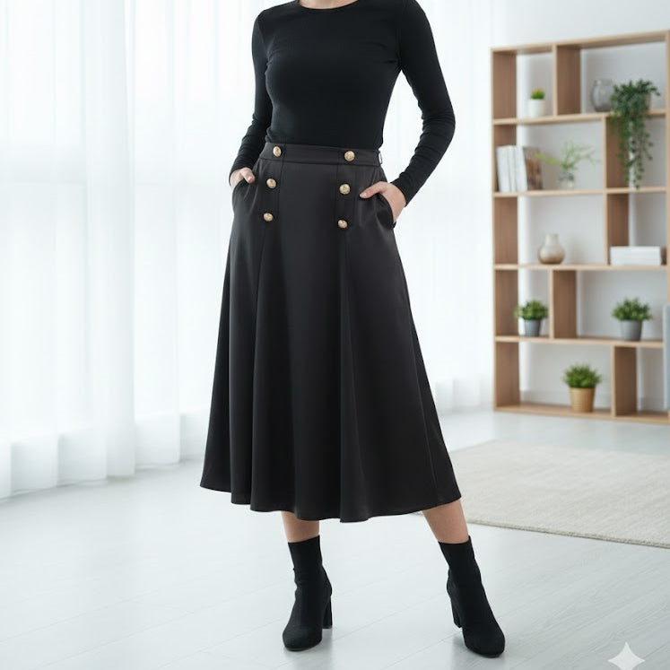 Women's Decorative Gold-Toned Military Accent Buttons Skirt  929024