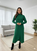 Women's Winter Long-Sleeve Ribbed & Textured Midi Sweater Dress 434147