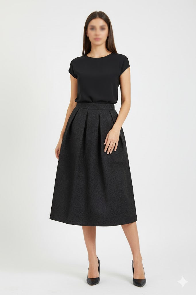 Jacquard Pleated Midi Skirt B2303