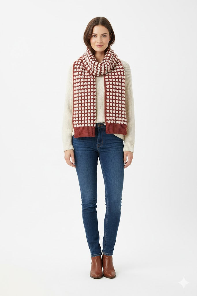 Heart Jacquard Knit Scarf Red G2111 Heart Jacquard Knit Scarf Red G2111