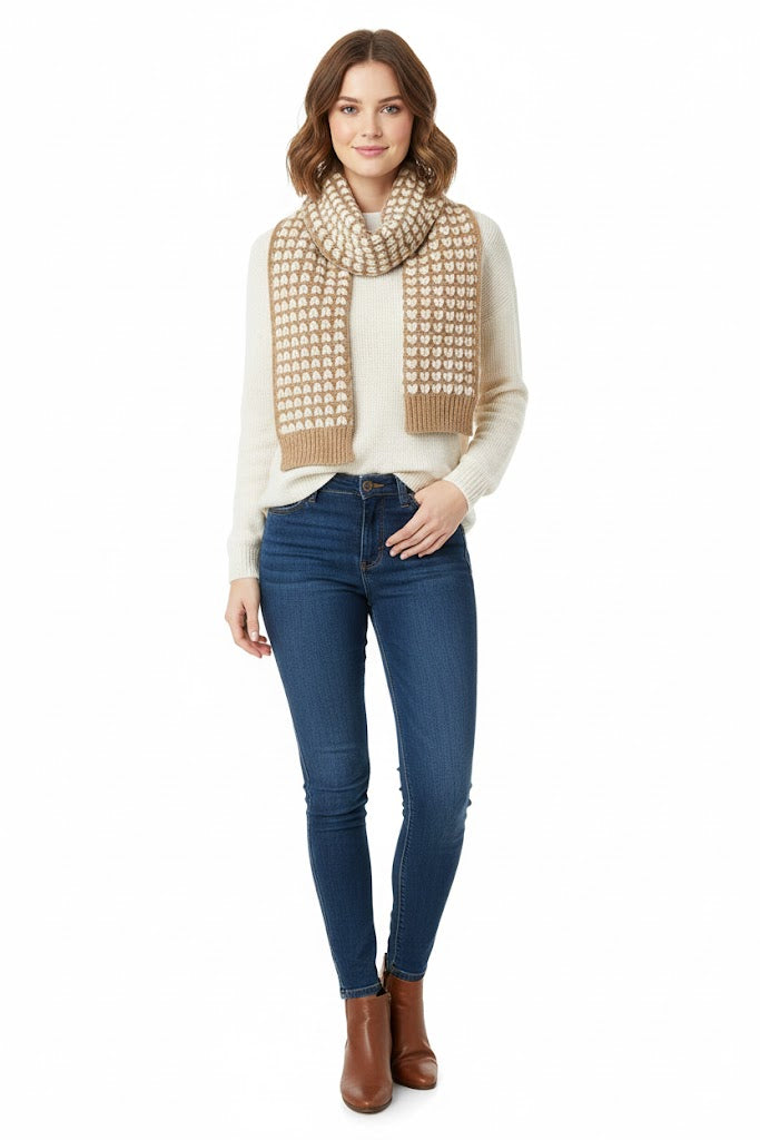 Heart Jacquard Knit Scarf Camel G2111 Heart Jacquard Knit Scarf Camel G2111