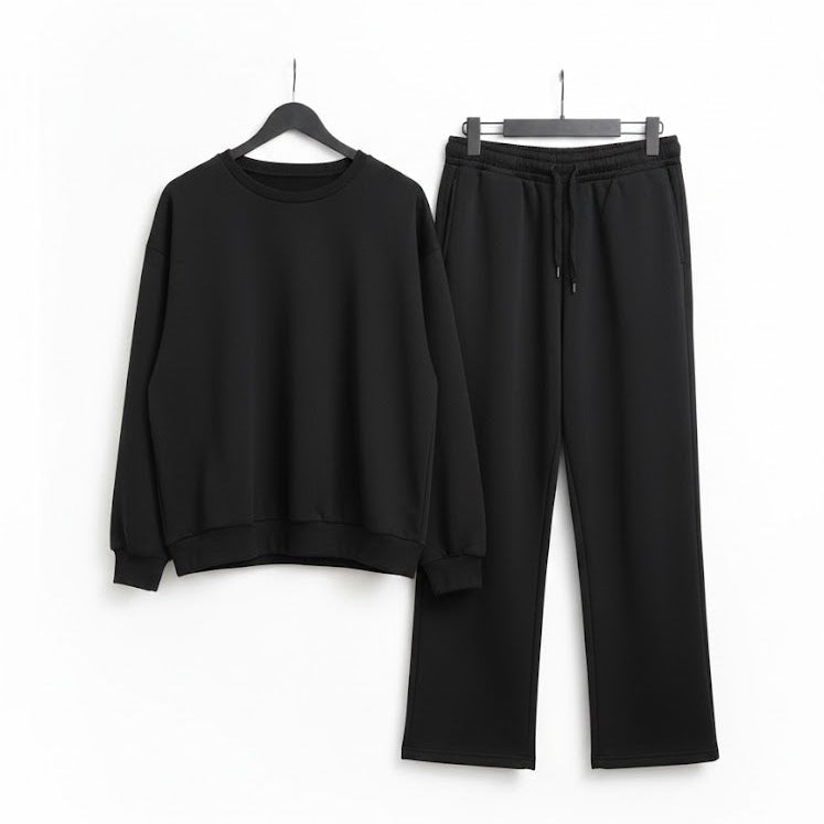 Men's 2pc oversized crewneck sweatshirt solid black color Set 659990 Men's 2pc oversized crewneck sweatshirt solid black color Set 659990