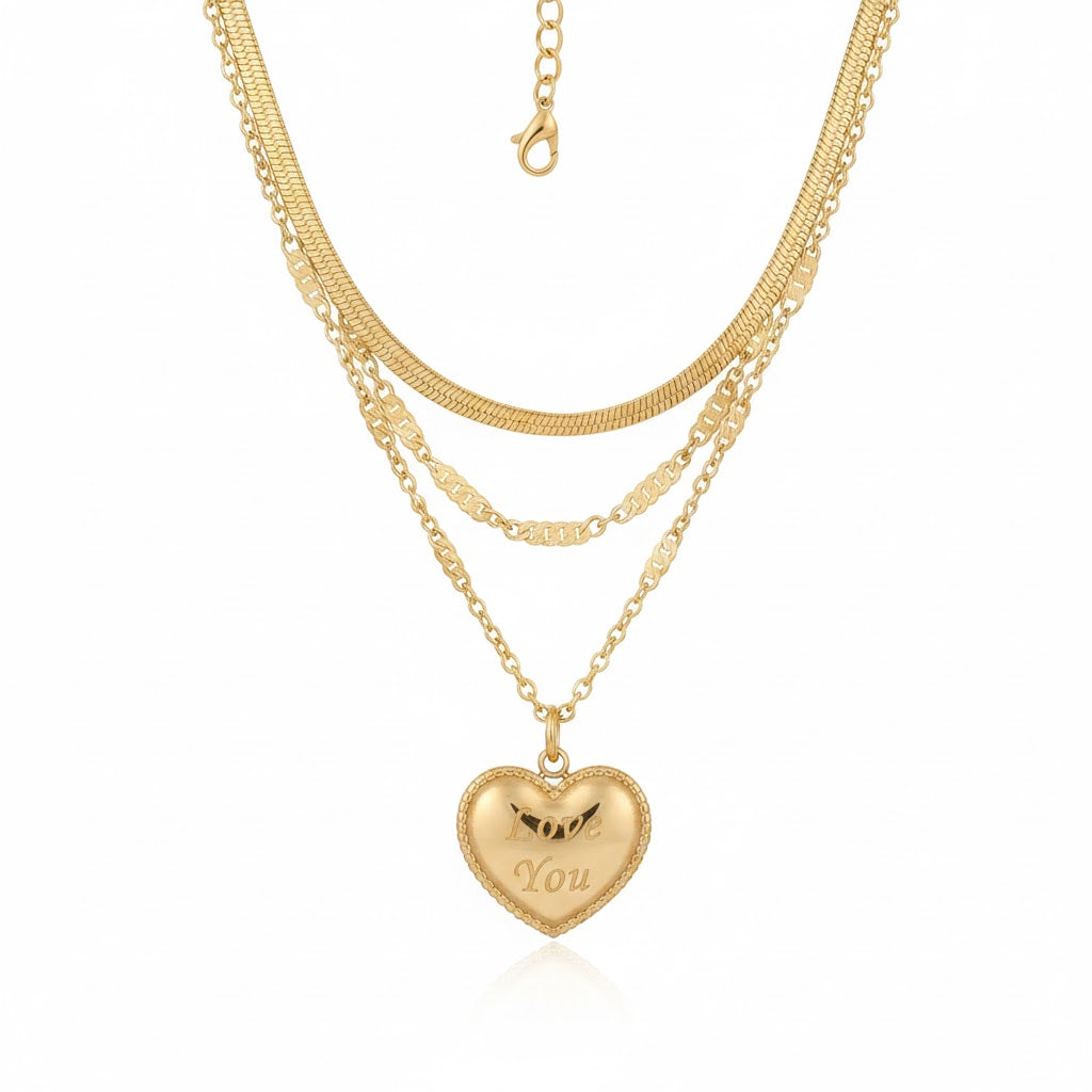 Layered Gold Heart Necklace LV789 Layered Gold Heart Necklace LV789