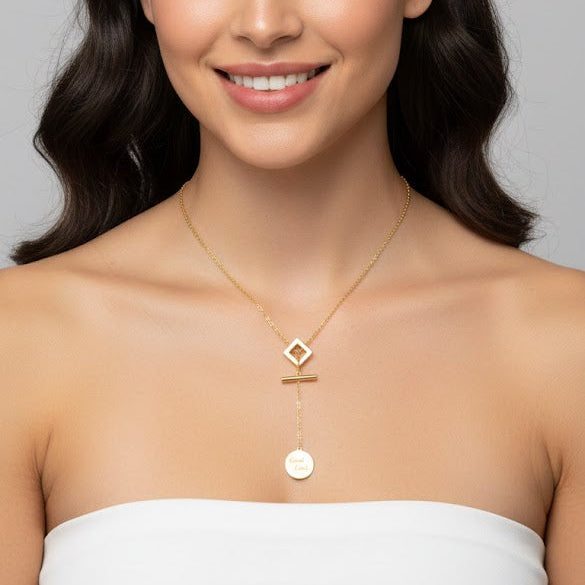 Gold T-Bar Lariat Necklace T369