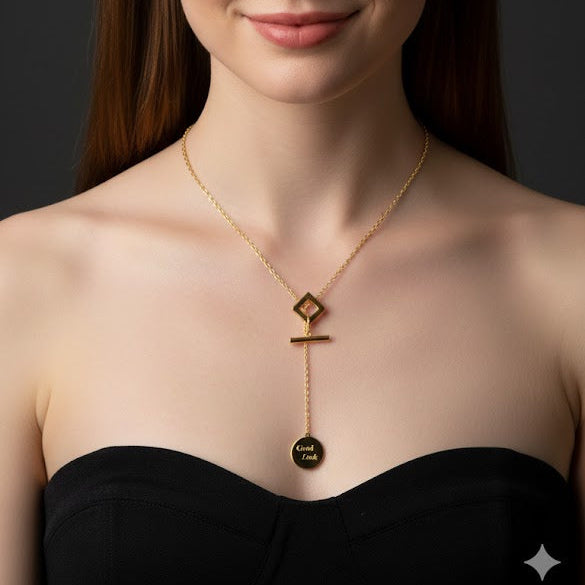 Gold T-Bar Lariat Necklace T369