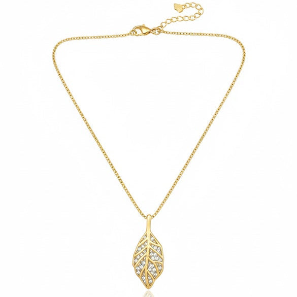 CZ Pave Leaf Pendant Gold Necklace LK898