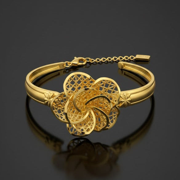 Gold Filigree Flower Cuff Bracelet BR654