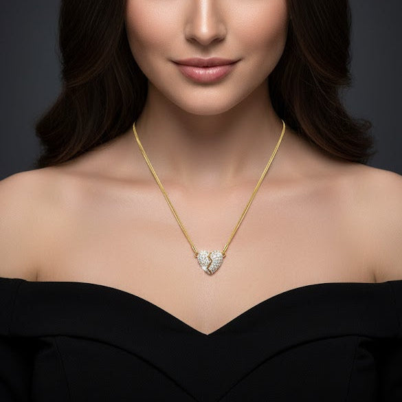 Zirconia Feather Gold Chain Necklace Z258