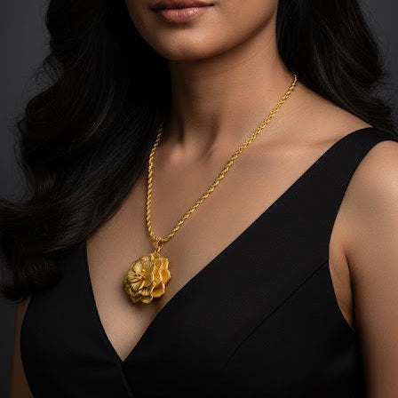 Gold Flower Pendant Rope Chain Necklace G214