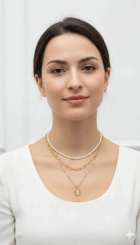 Gold Coin Medallion 3 Layers Necklace X3374310