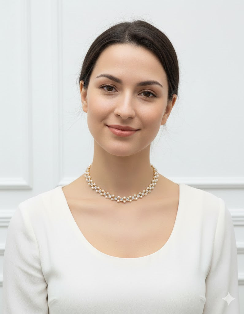 Crystal & Pearl Beaded Choker Necklace S4595850 Crystal & Pearl Beaded Choker Necklace S4595850