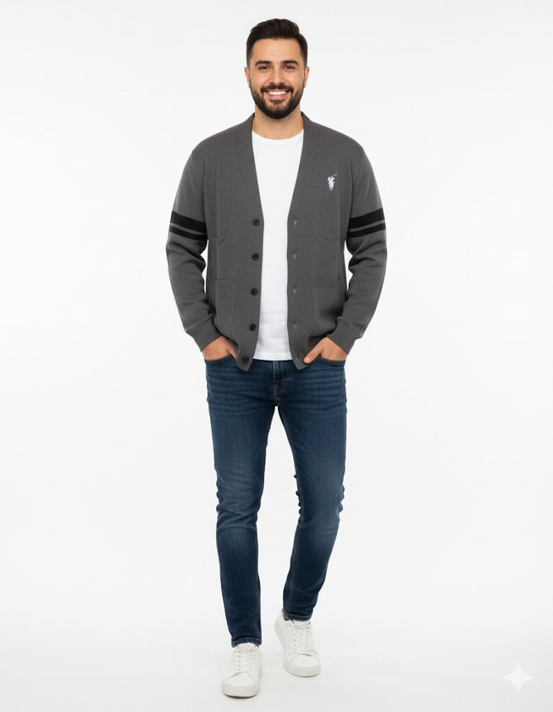 Men's Stripe Contrast Knitted Cardigan Sweater 8536927 - TUZZUT Qatar Online Shopping