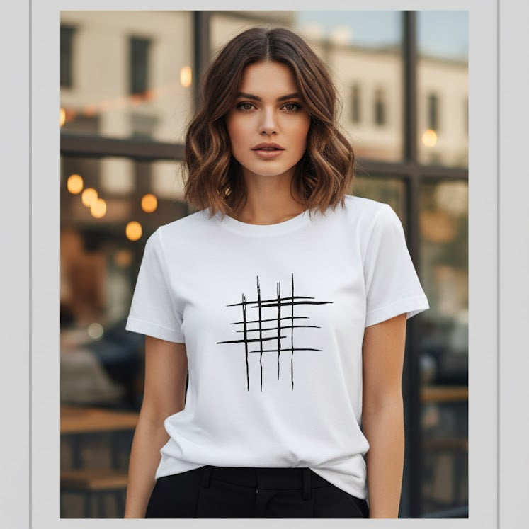 Women's Lines Print  T-Shirts L 458326 - TUZZUT Qatar Online Shopping