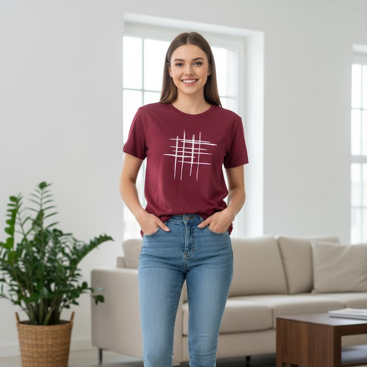 Women's Lines Print  T-Shirts L 458326 - TUZZUT Qatar Online Shopping