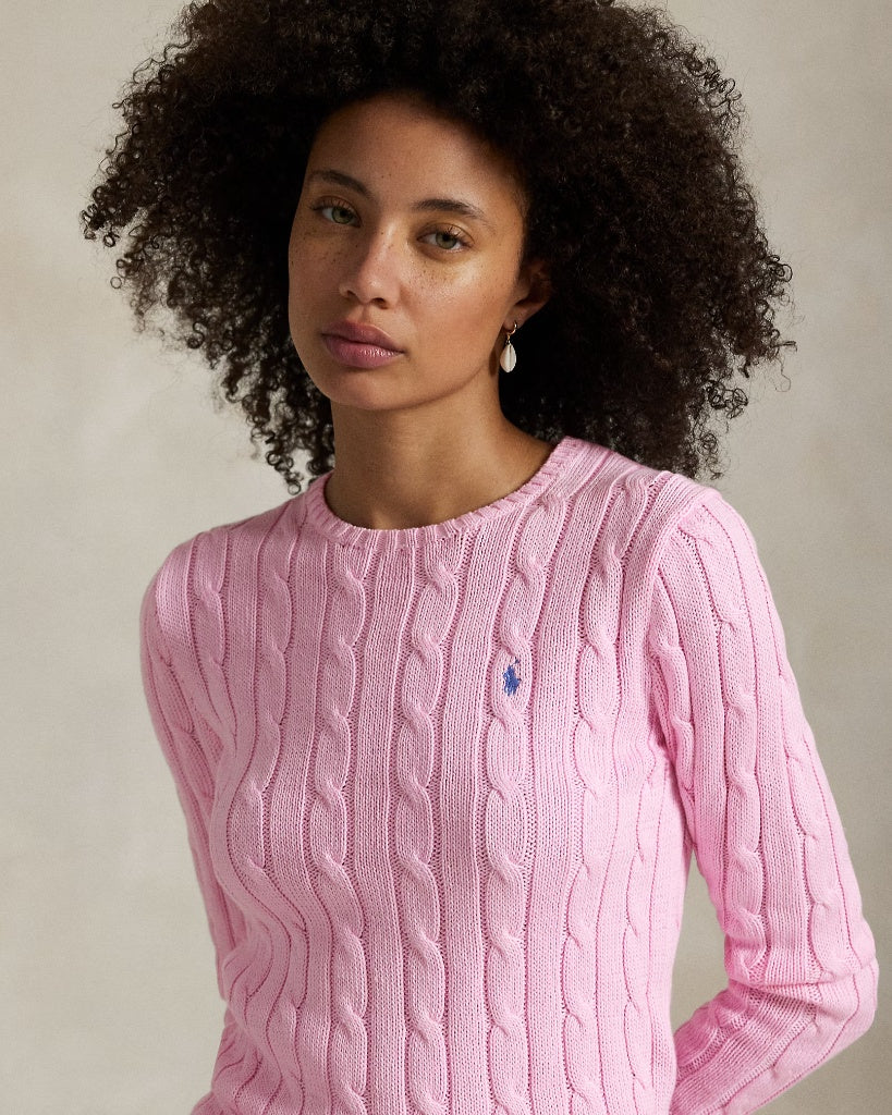 Cable-Knit Cotton Crewneck Jumper Pink 7014481