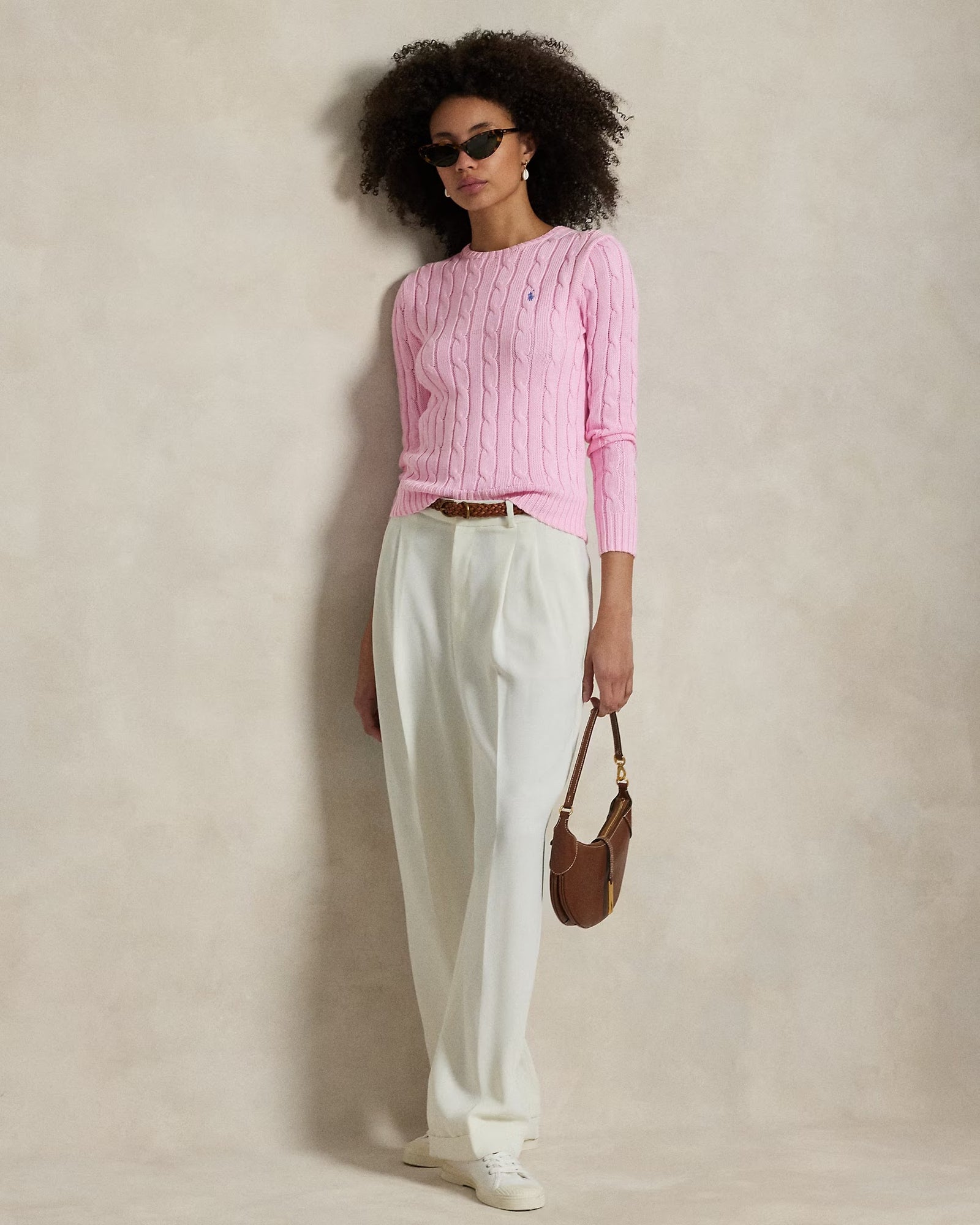 Cable-Knit Cotton Crewneck Jumper Pink 7014481 Cable-Knit Cotton Crewneck Jumper Pink 7014481